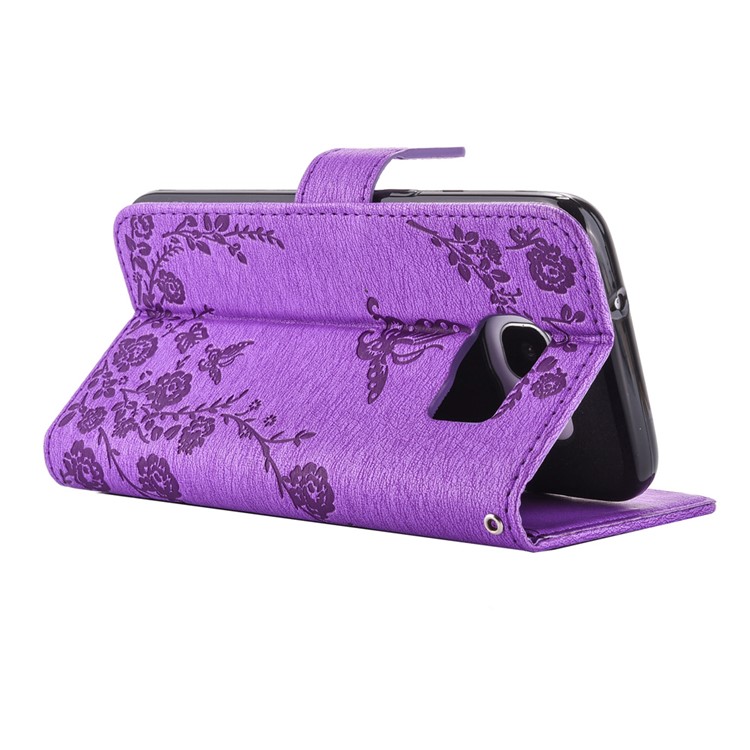 Imprinted Butterfly Flowers Rhinestone Stand Leather Wallet Case for Samsung Galaxy S7 edge SM-G935 - Purple-3