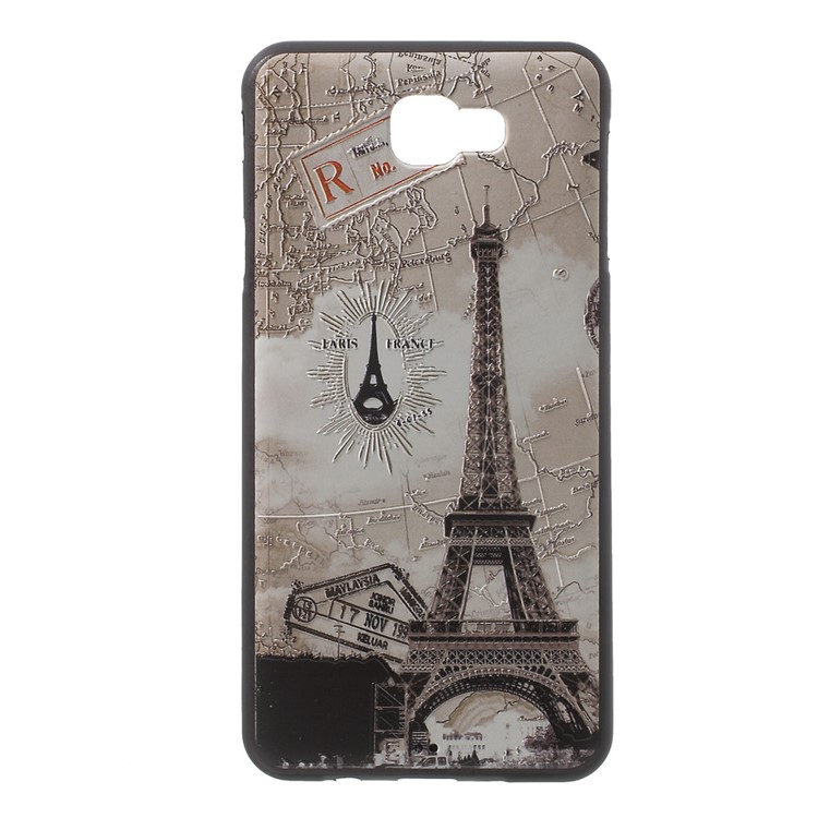 

Embossed TPU Phone Cover for Samsung Galaxy On7(2016) / J7 Prime - Map and Eiffel Tower