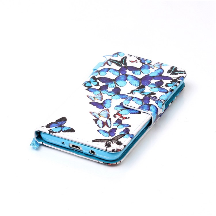 Patterned Leather Wallet Case with Hand Strap for Samsung Galaxy J5 (2016) SM-J510 - Blue Butterflies-5