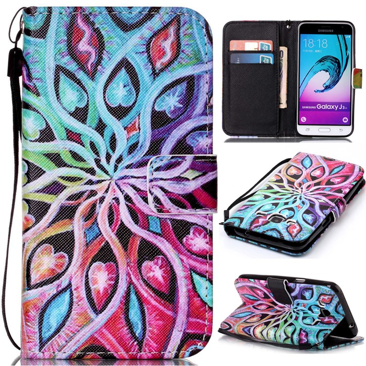 Pattern Printing Leather Card Holder Case for Samsung Galaxy J3 (2016) / J3 - Hearts and Vines-1
