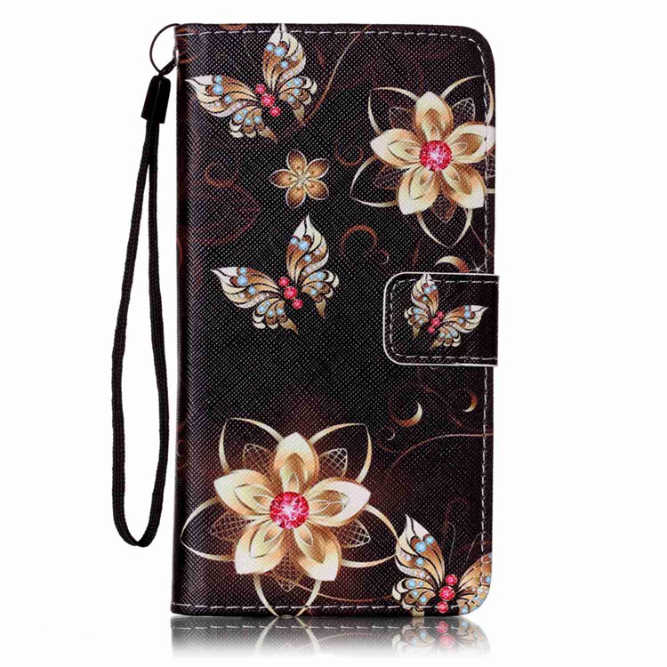 Patterned Leather Wallet Protector Cover with Lanyard for Samsung Galaxy J7 (2016) SM-J710 - Dazzling Flowers and Butterflies-2