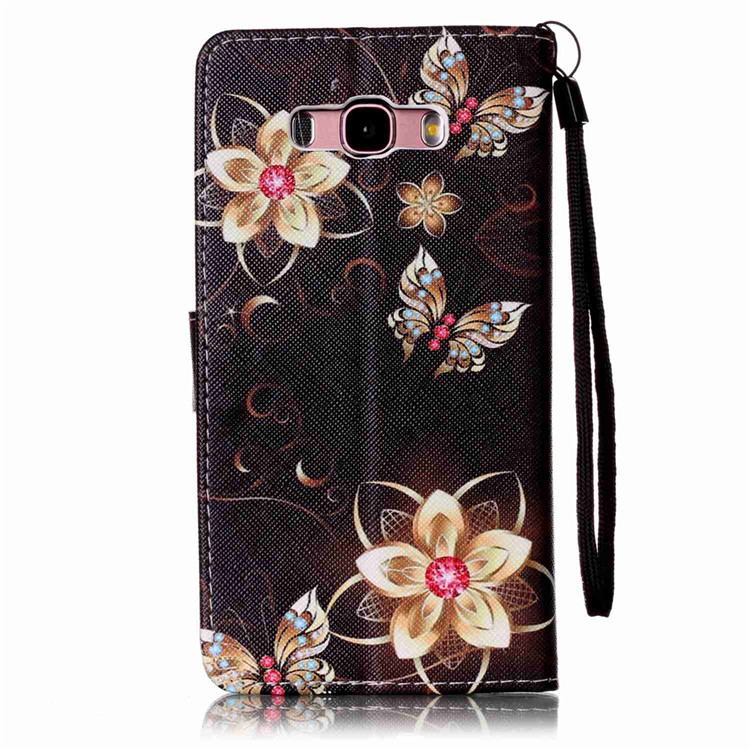 Patterned Leather Wallet Protector Cover with Lanyard for Samsung Galaxy J7 (2016) SM-J710 - Dazzling Flowers and Butterflies-3
