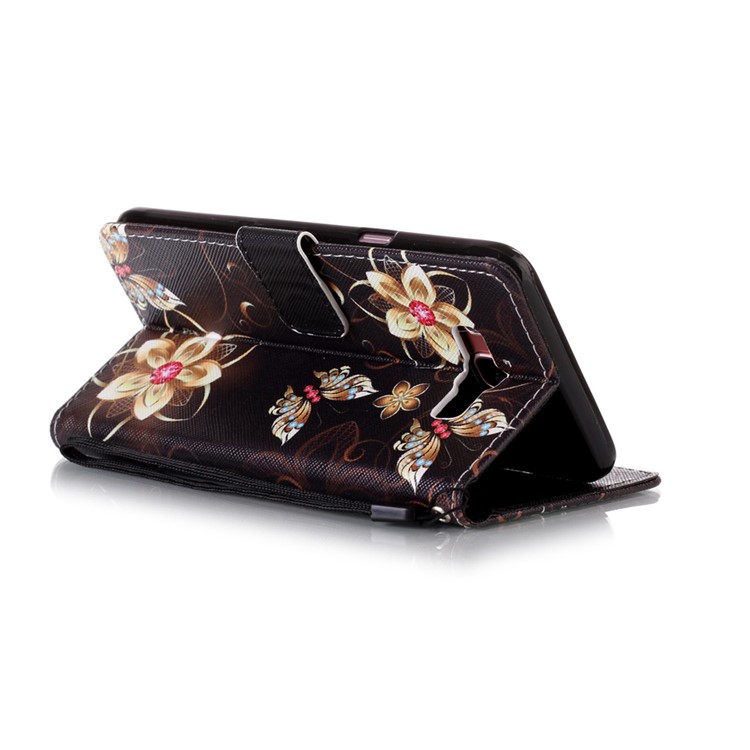 Patterned Leather Wallet Protector Cover with Lanyard for Samsung Galaxy J7 (2016) SM-J710 - Dazzling Flowers and Butterflies-4