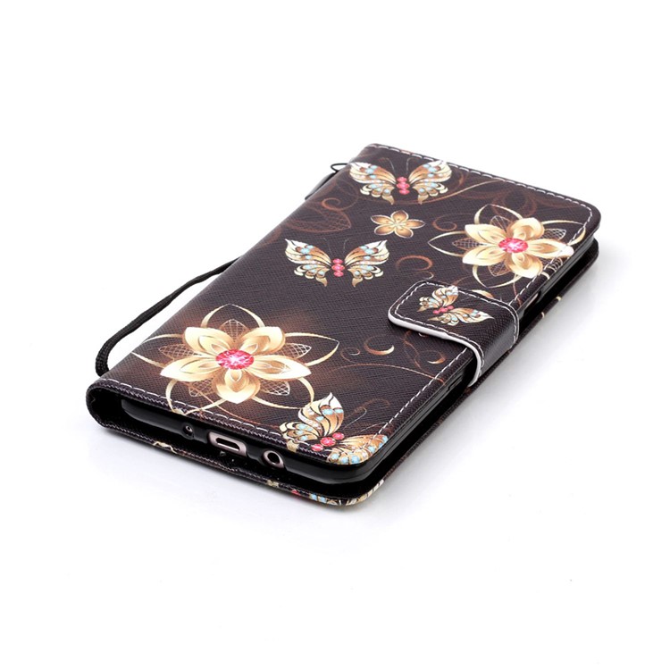 Patterned Leather Wallet Protector Cover with Lanyard for Samsung Galaxy J7 (2016) SM-J710 - Dazzling Flowers and Butterflies-5