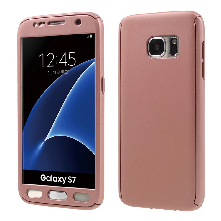

2-in-1 360° Protection Plastic Case for Samsung Galaxy S7 G930 + Screen Film - Rose Gold