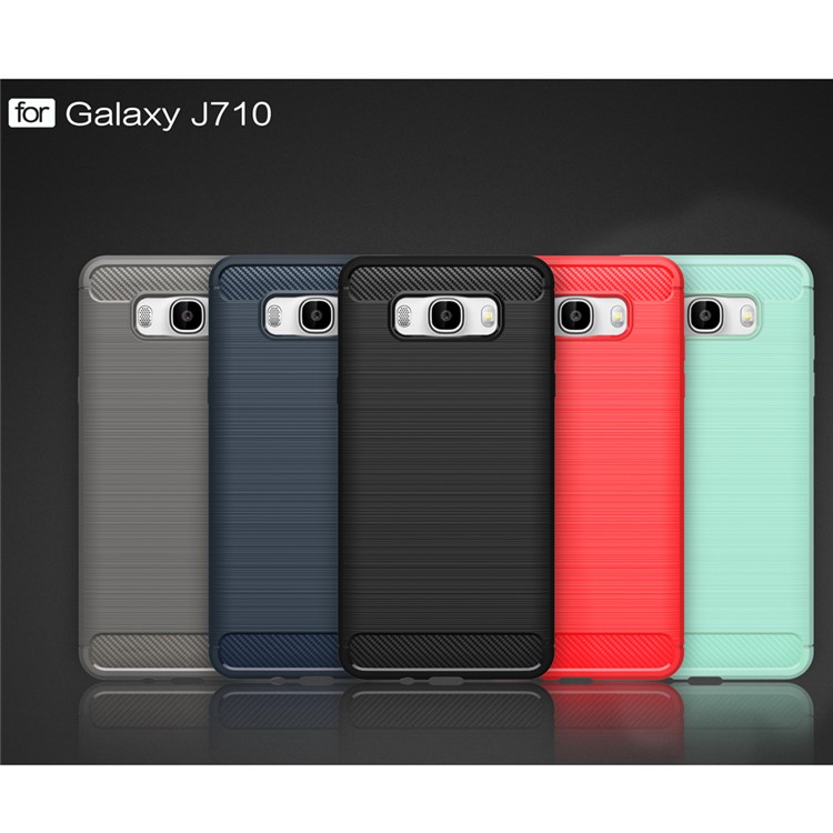 Carbon Fibre Brushed TPU Gel Case for Samsung Galaxy J7 (2016) SM-J710 - Dark Blue-2