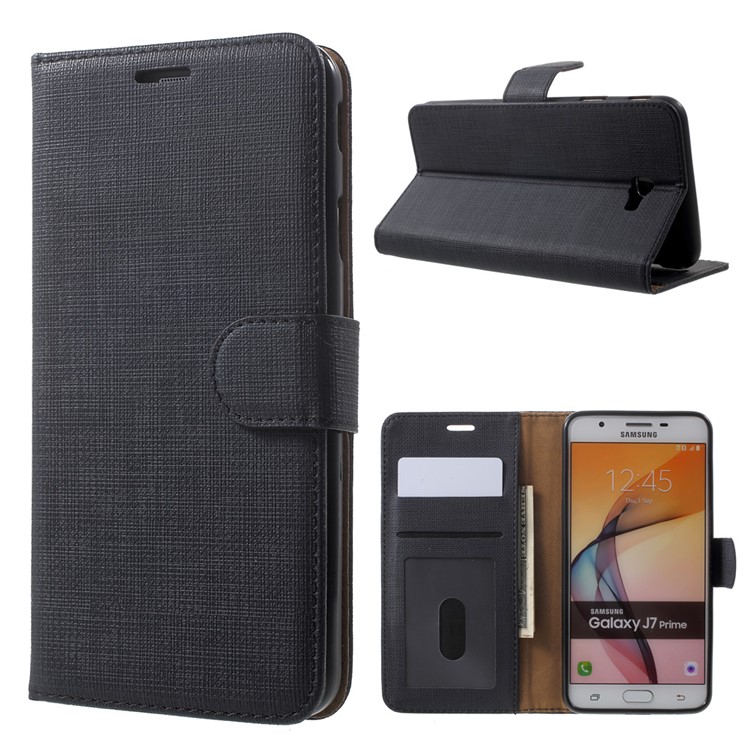 Cloth Texture Wallet Leather Flip Case for Samsung Galaxy On7(2016) / J7 Prime - Black-1