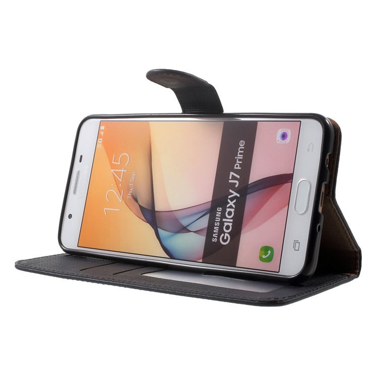Cloth Texture Wallet Leather Flip Case for Samsung Galaxy On7(2016) / J7 Prime - Black-3