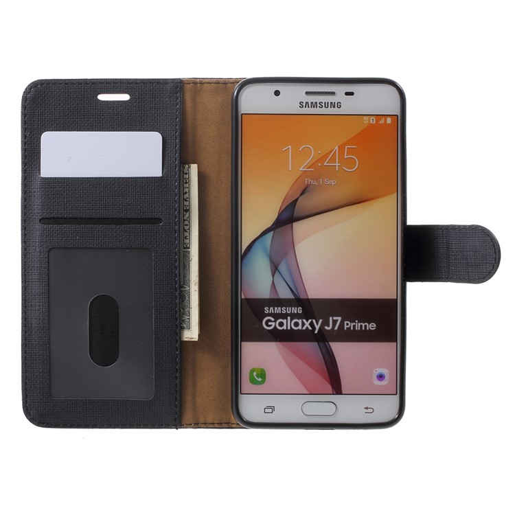 Cloth Texture Wallet Leather Flip Case for Samsung Galaxy On7(2016) / J7 Prime - Black-5