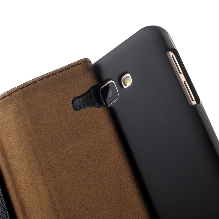 Cloth Texture Wallet Leather Flip Case for Samsung Galaxy On7(2016) / J7 Prime - Black-7
