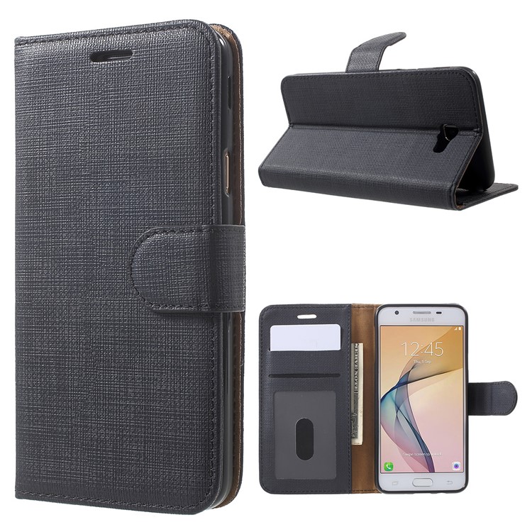 Cloth Texture Wallet Leather Flip Case for Samsung Galaxy On5 2016 / J5 Prime - Black-1