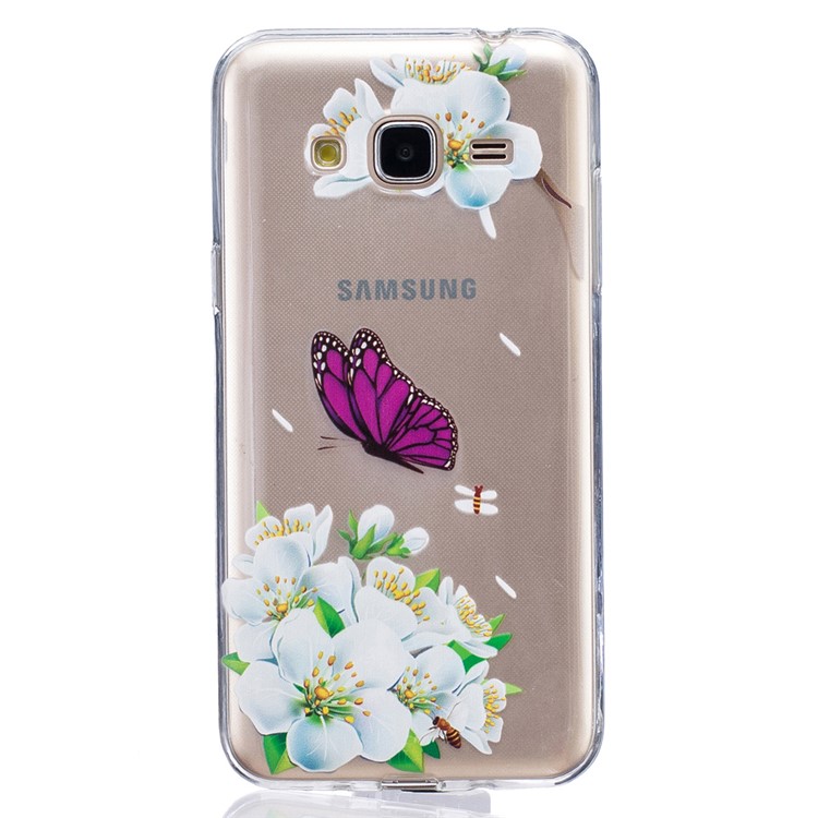 

Embossed TPU Case for Samsung Galaxy J3 (2016) / J3 - Purple Butterfly and White Flowers