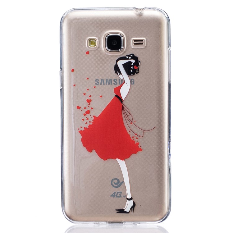 

Embossed TPU Mobile Phone Case for Samsung Galaxy J3 (2016) / J3 - Girl in Red Dress