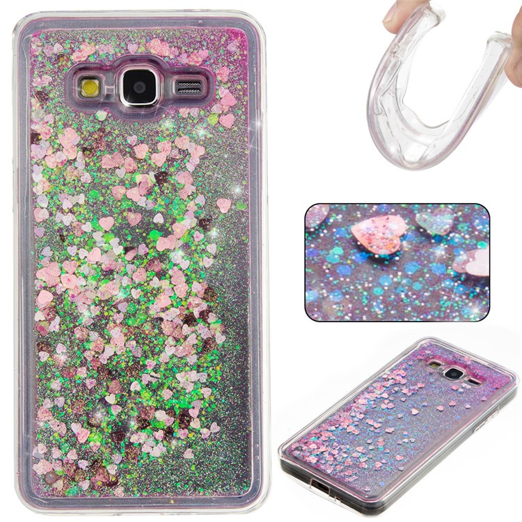 Floating Liquid Bling Glitter Powder TPU Phone Shell for Samsung Galaxy Grand Prime SM-G530 - Pink / Green-1