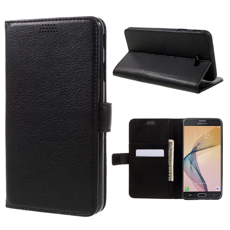 Flip Leather Wallet Stand Case for Samsung Galaxy J7 Prime / On7 2016 - Black-1