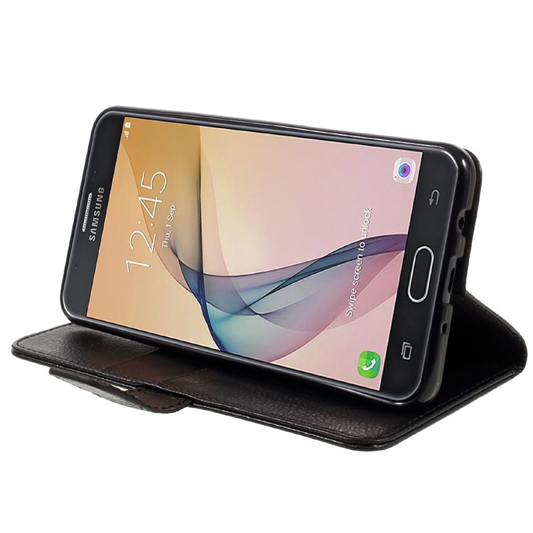 Flip Leather Wallet Stand Case for Samsung Galaxy J7 Prime / On7 2016 - Black-4