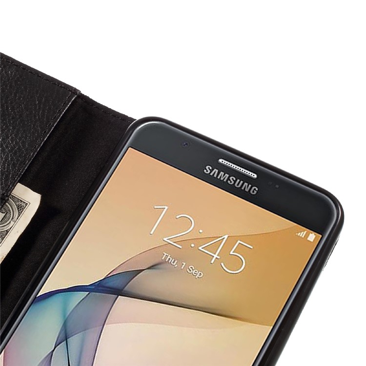 Flip Leather Wallet Stand Case for Samsung Galaxy J7 Prime / On7 2016 - Black-9