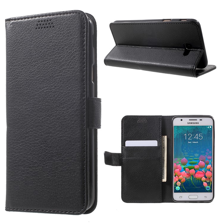Litchi Texture Wallet Leather Case for Samsung Galaxy J5 Prime / On5 2016 - Black-1