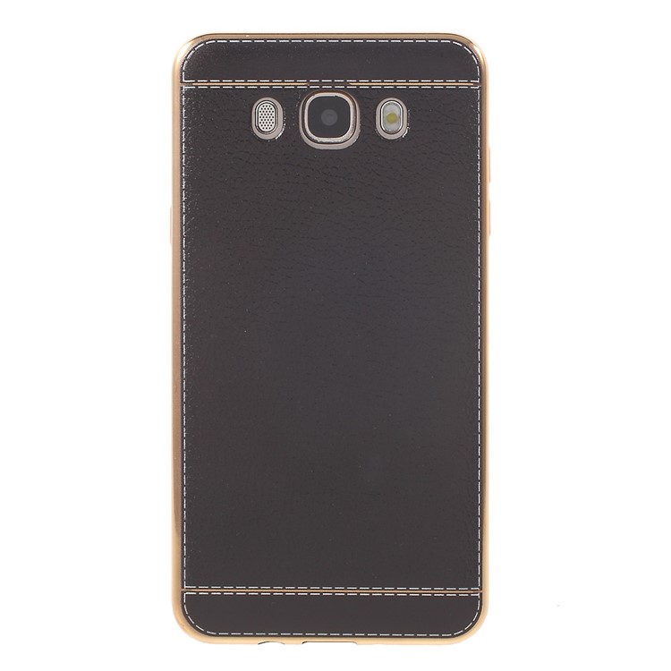 Lychee Grain Leather Coated Plating TPU Case for Samsung Galaxy J7 (2016) - Black-2