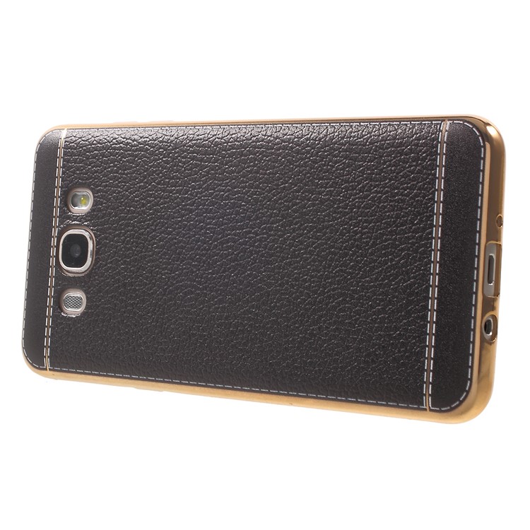 Lychee Grain Leather Coated Plating TPU Case for Samsung Galaxy J7 (2016) - Black-3