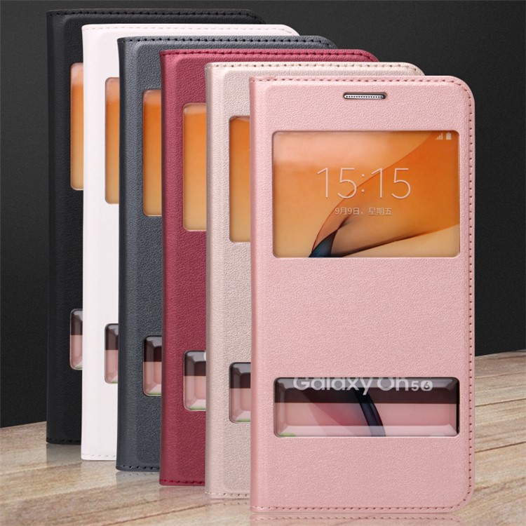 Dual Window Leather Flip Cover for Samsung Galaxy On5 2016/J5 Prime - Black-2