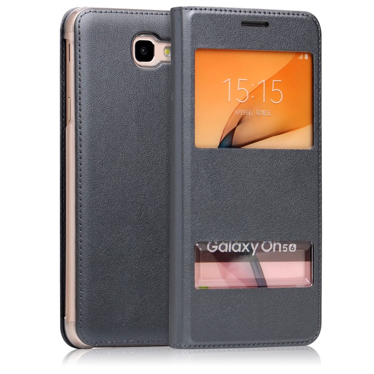 

Dual Window Leather Folio Cover for Samsung Galaxy On5 2016/J5 Prime - Grey
