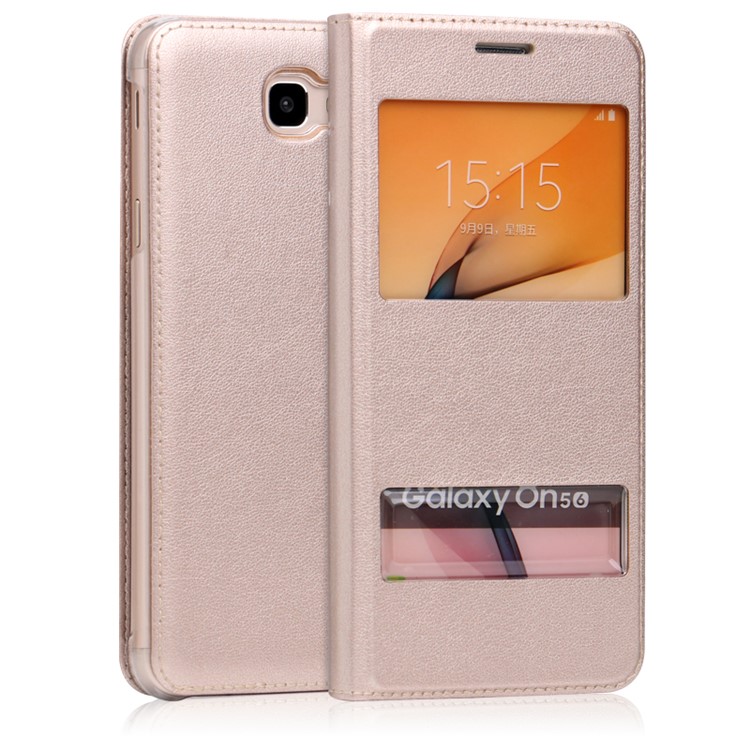 

Dual Window Leather Phone Cover for Samsung Galaxy On5 2016/J5 Prime - Gold