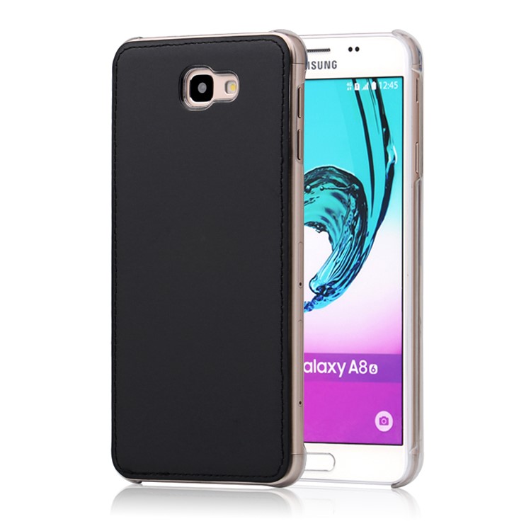 0.6mm Thin PU Leather Coated PC Hard Case for Samsung Galaxy A8 (2016) - Black-1