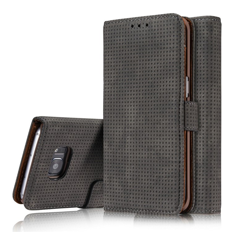 Mesh Heat Dissipation Retro Leather Wallet Stand Case for Samsung Galaxy S7 G930 - Grey-1