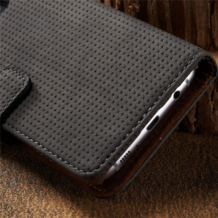Mesh Heat Dissipation Retro Leather Wallet Stand Case for Samsung Galaxy S7 G930 - Grey-16