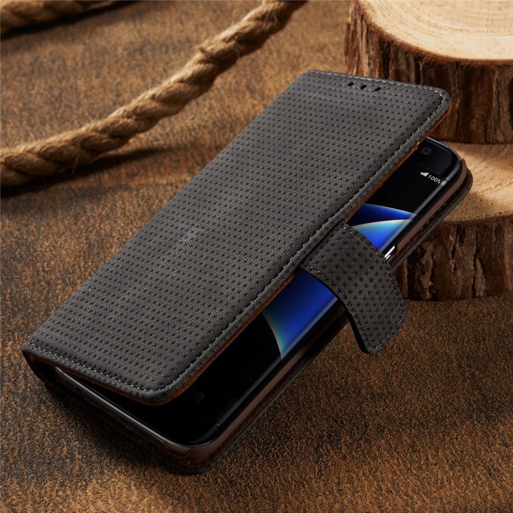 Mesh Heat Dissipation Retro Leather Wallet Stand Case for Samsung Galaxy S7 G930 - Grey-17