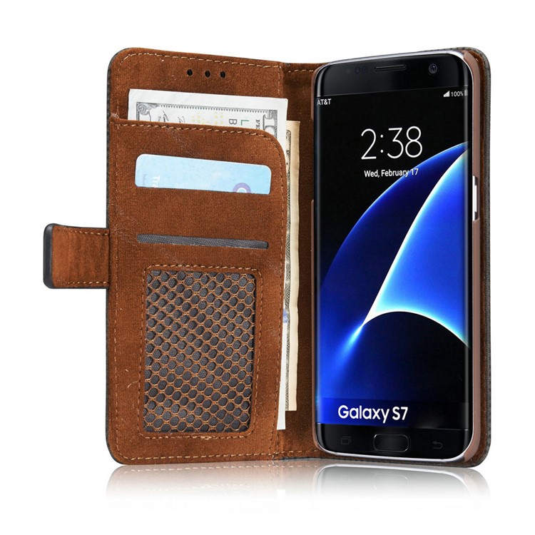 Mesh Heat Dissipation Retro Leather Wallet Stand Case for Samsung Galaxy S7 G930 - Grey-6