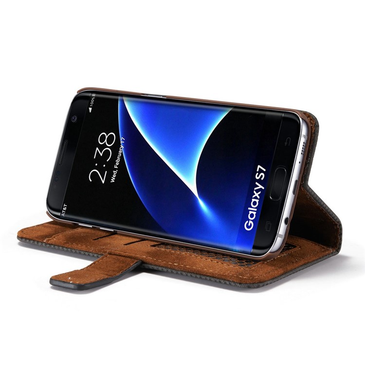 Mesh Heat Dissipation Retro Leather Wallet Stand Case for Samsung Galaxy S7 G930 - Grey-8