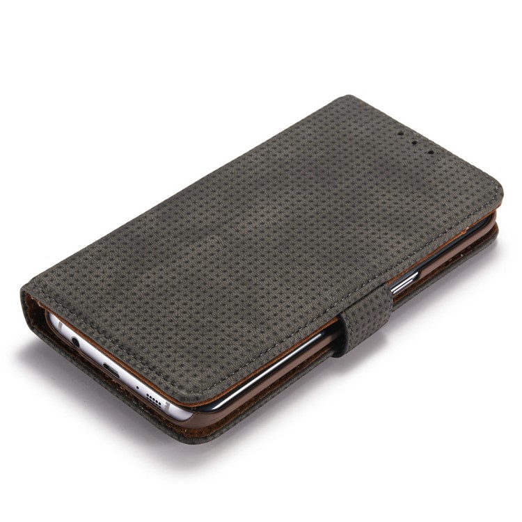 Grid Pattern Retro Leather Wallet Stand Case for Samsung Galaxy S7 Edge G935 - Grey-10