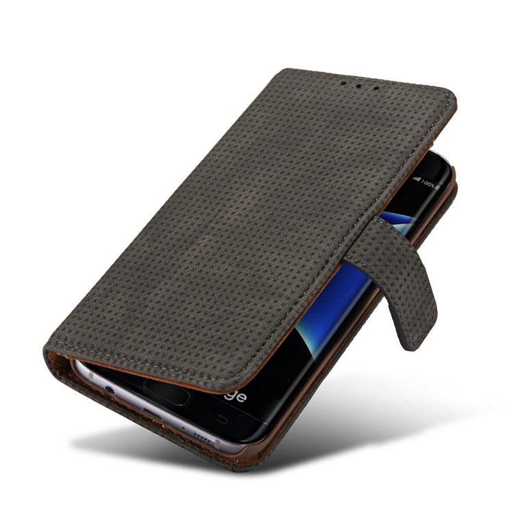 Grid Pattern Retro Leather Wallet Stand Case for Samsung Galaxy S7 Edge G935 - Grey-12