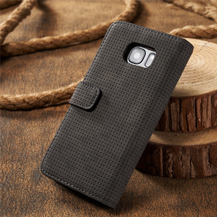 Grid Pattern Retro Leather Wallet Stand Case for Samsung Galaxy S7 Edge G935 - Grey-15