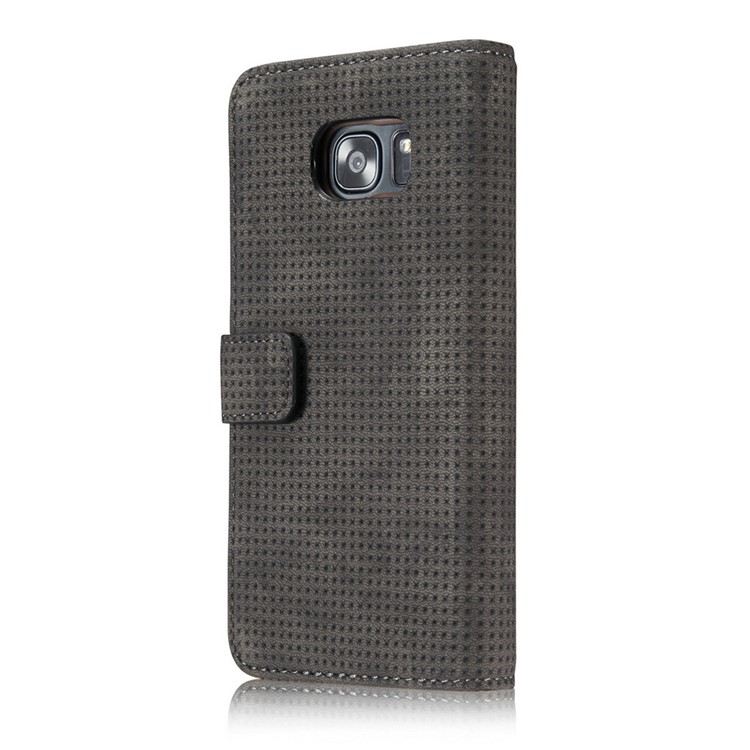 Grid Pattern Retro Leather Wallet Stand Case for Samsung Galaxy S7 Edge G935 - Grey-3