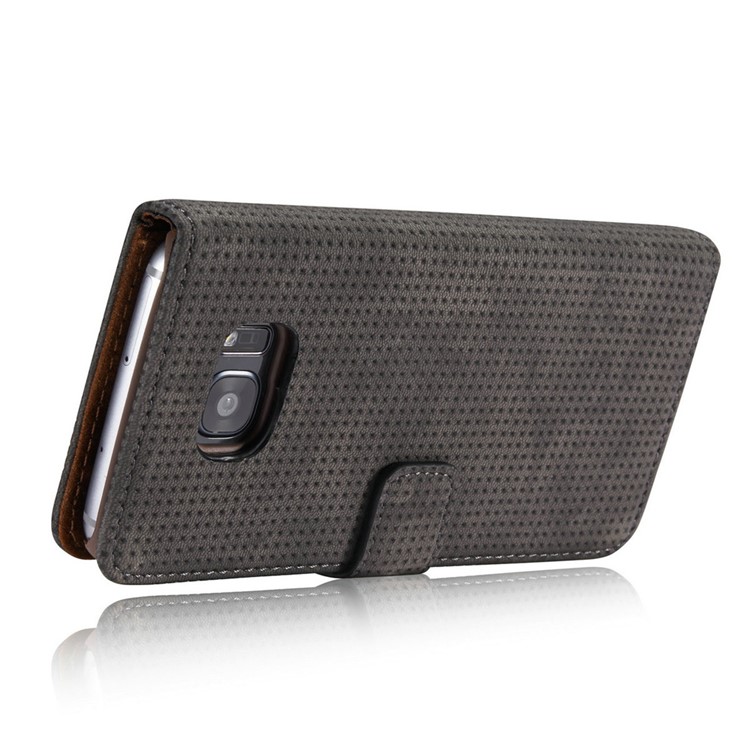 Grid Pattern Retro Leather Wallet Stand Case for Samsung Galaxy S7 Edge G935 - Grey-5