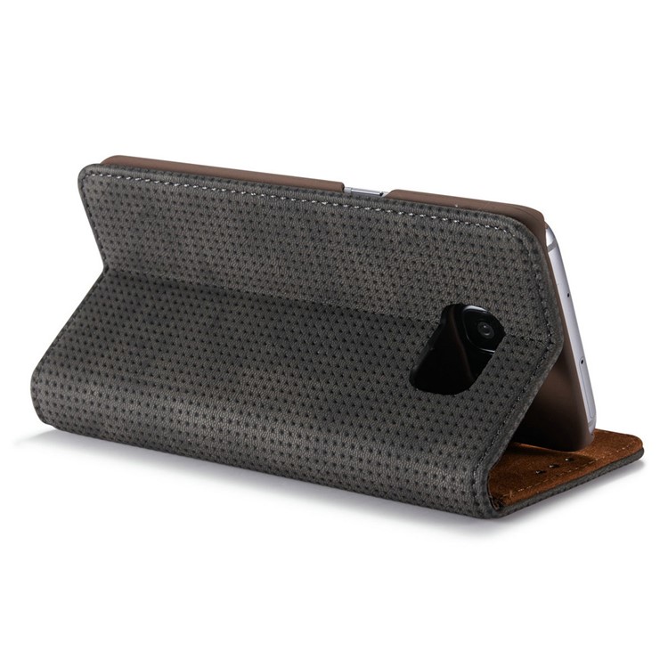 Grid Pattern Retro Leather Wallet Stand Case for Samsung Galaxy S7 Edge G935 - Grey-7
