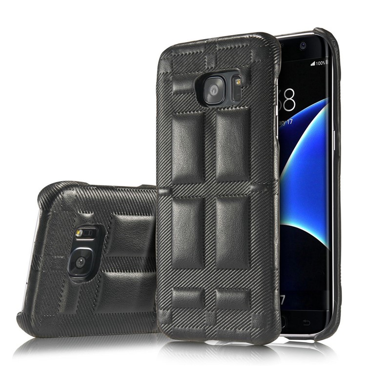 Retro Convex Lattice Pattern Genuine Leather Coated PC Hard Case for Samsung Galaxy S7 G930 - Black-1
