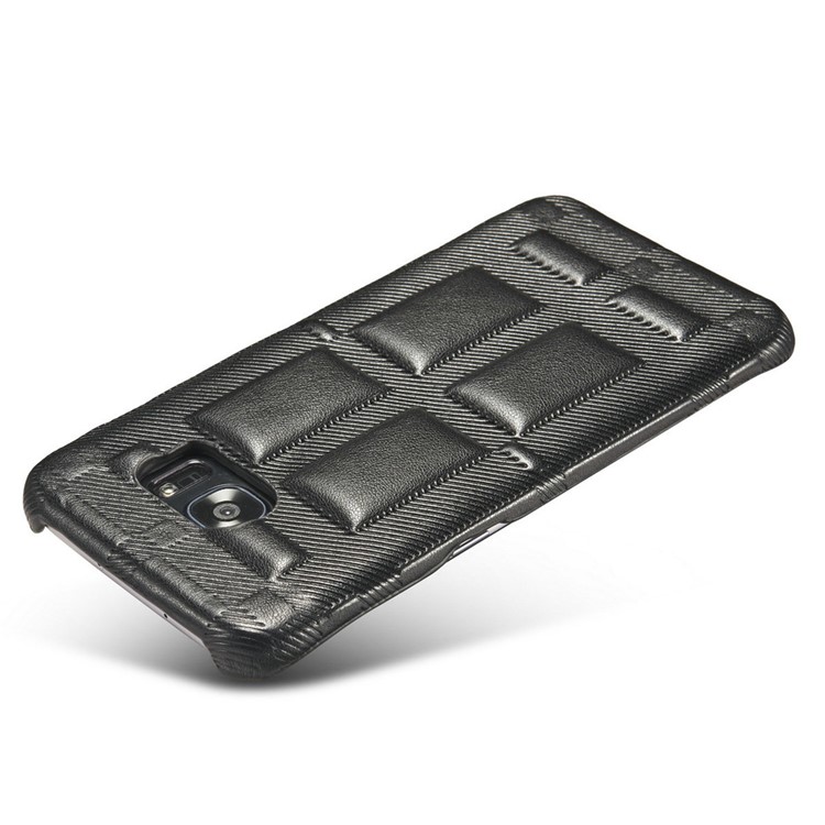 Retro Convex Lattice Pattern Genuine Leather Coated PC Hard Case for Samsung Galaxy S7 G930 - Black-10