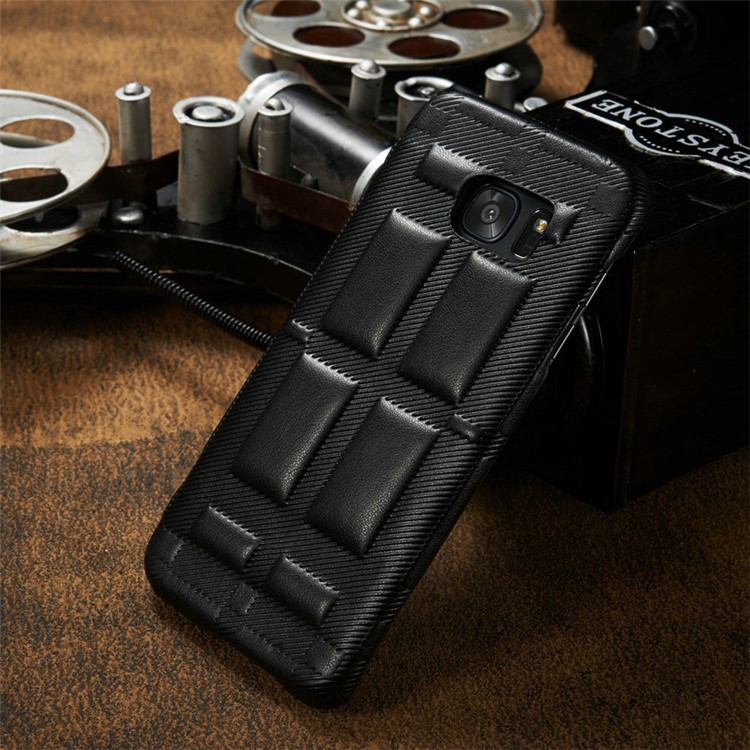 Retro Convex Lattice Pattern Genuine Leather Coated PC Hard Case for Samsung Galaxy S7 G930 - Black-13