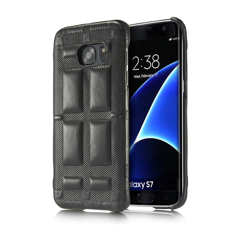 Retro Convex Lattice Pattern Genuine Leather Coated PC Hard Case for Samsung Galaxy S7 G930 - Black-2