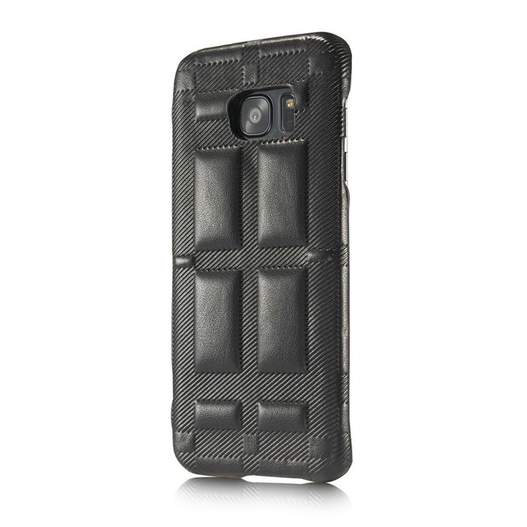 Retro Convex Lattice Pattern Genuine Leather Coated PC Hard Case for Samsung Galaxy S7 G930 - Black-3