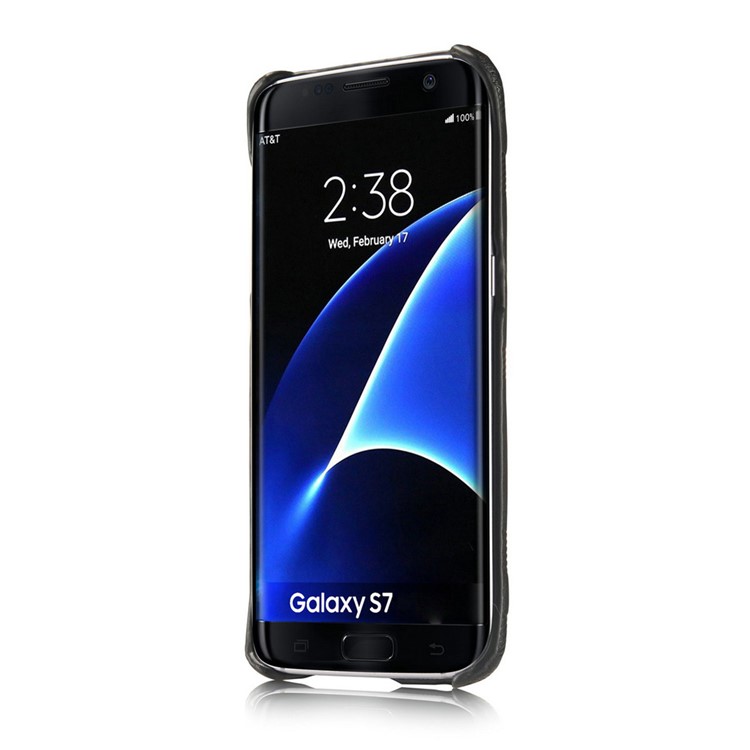 Retro Convex Lattice Pattern Genuine Leather Coated PC Hard Case for Samsung Galaxy S7 G930 - Black-4