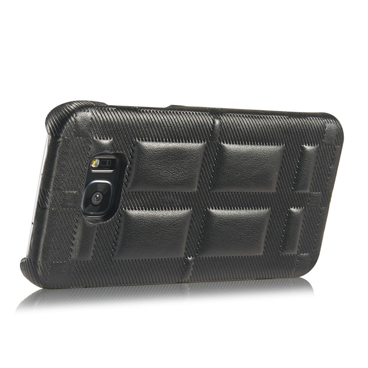 Retro Convex Lattice Pattern Genuine Leather Coated PC Hard Case for Samsung Galaxy S7 G930 - Black-5