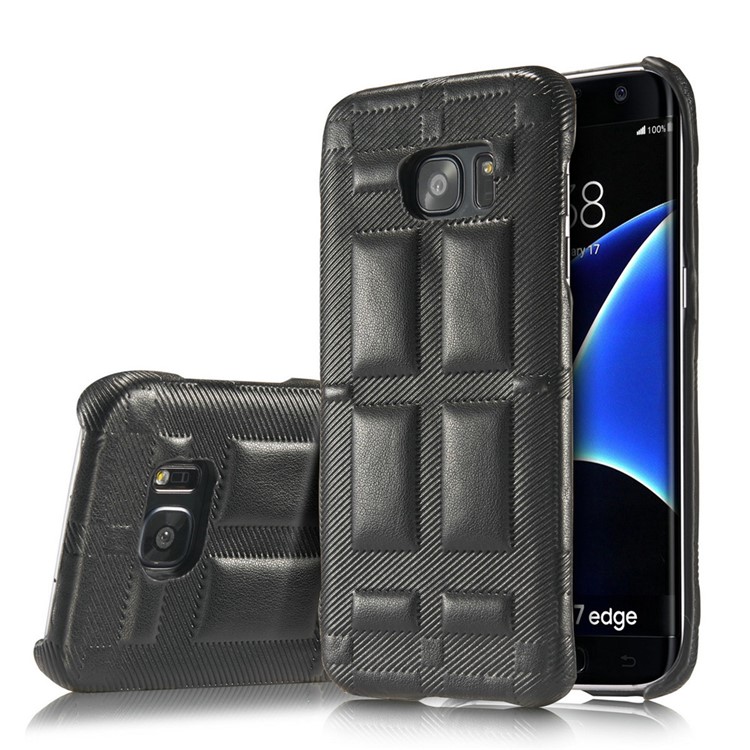 Retro Convex Lattice Pattern Genuine Leather Coated PC Case for Samsung Galaxy S7 Edge G935 - Black-1