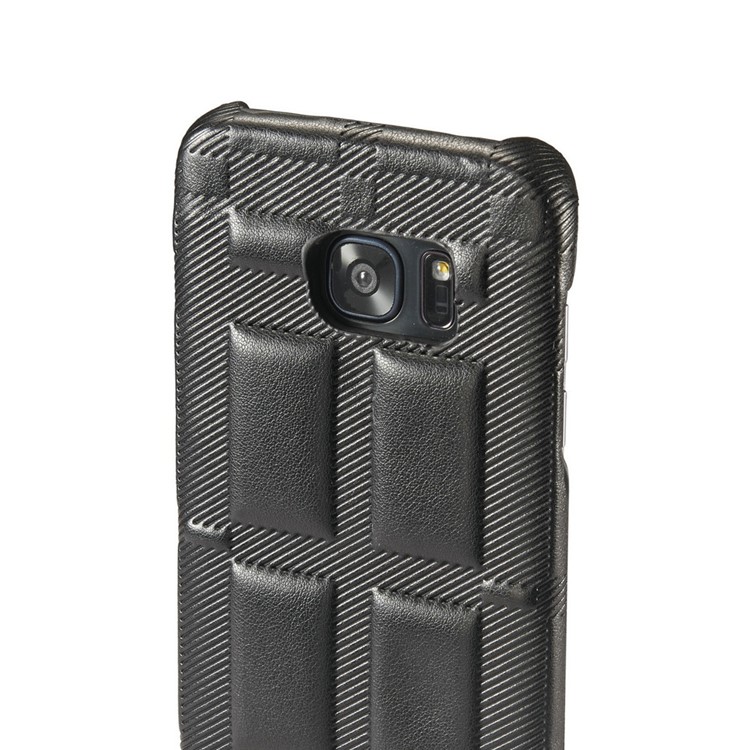 Retro Convex Lattice Pattern Genuine Leather Coated PC Case for Samsung Galaxy S7 Edge G935 - Black-12