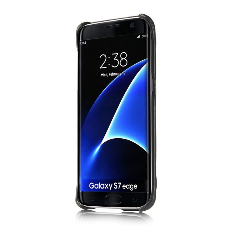 Retro Convex Lattice Pattern Genuine Leather Coated PC Case for Samsung Galaxy S7 Edge G935 - Black-4