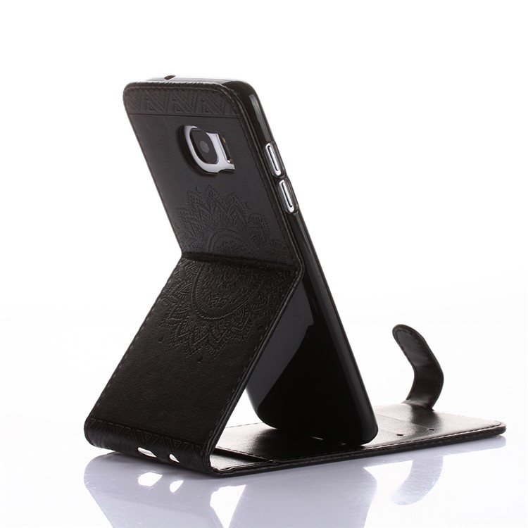 Mandala Flower Vertical Flip Stand Leather Card Slot Case for Samsung Galaxy S7 Edge G935 - Black-3